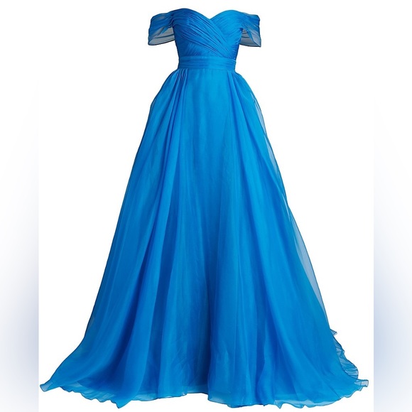 Zuhair Murad Blue Off The Shoulder Organza Gown Long Dress IT:48/US:14